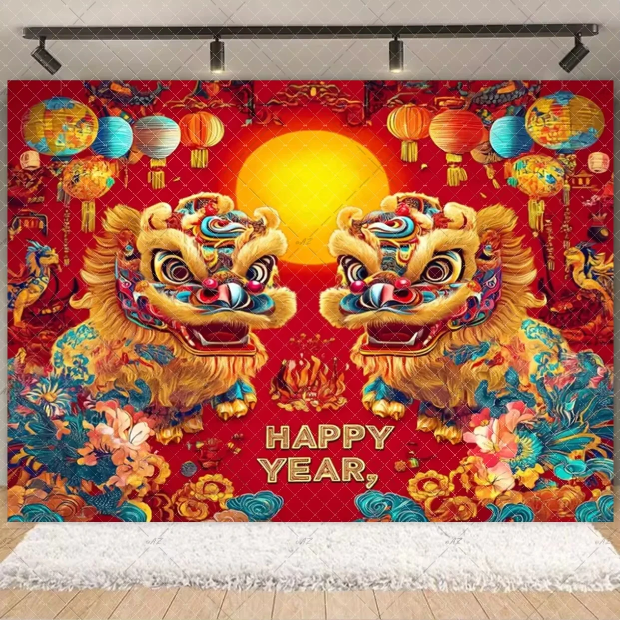 2026 خلفية رأس السنة الجديدة مهرجان رقص الأسد الديكور جودة نسيج متين حفلة مهرجان المنزل الاحتفال الديكور الدعائم
