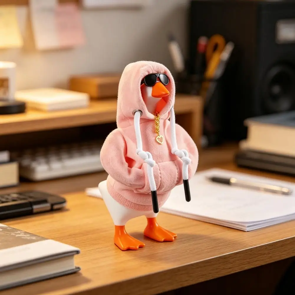 Desk Goose Outfit Goose Hoodie Set Set Desk Goose Hoodie Plush Outfit with Sunglasses Necklace Street Style Statue Decor Porch