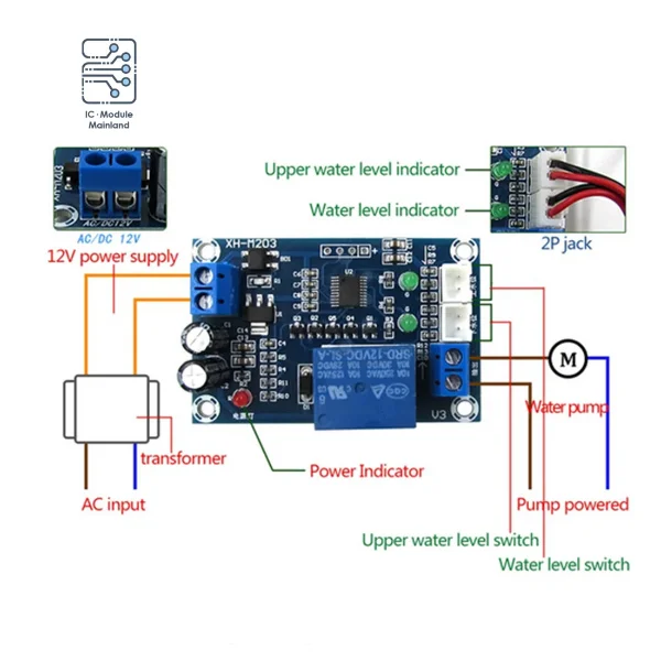 XH-M203 Automatic Water Level Controller Switch DC12V 10A Water Level Switch Level Pump Controller Module