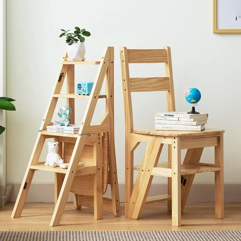 Folding Solid Wood Step Ladder Multifunctional Chair Portable High Ladders Originality Thickening Interior Staircase Household