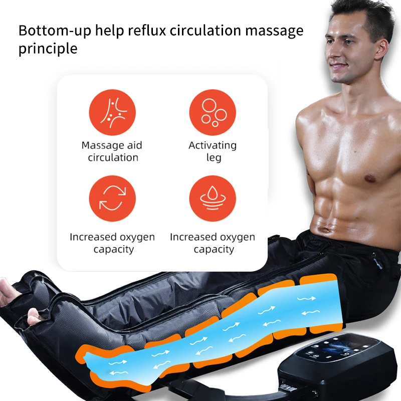 Air Compression Leg Foot Massager Boots-6 Chambers 6 Modes 80-260mmHg Pressure Sports Recovery Muscle