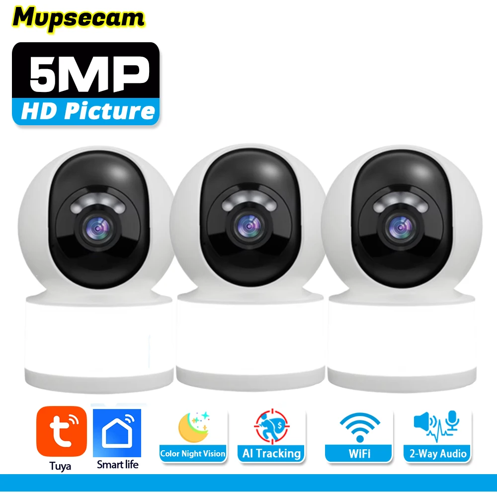 

Мини-камера Tuya 5 МП с Wi-Fi, беспроводная IP-камера для внутреннего видеонаблюдения, умная камера видеонаблюдения для дома, PTZ-камера для наблюдения за ребенком