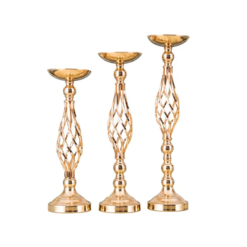 10PCS Metal Gold Silver Candle Holders Table Candlestick For Wedding Candelabra Flowers Vases