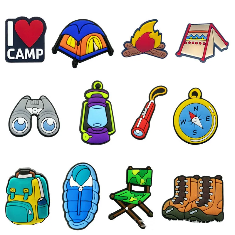 Outdoor Camping Series Hole Shoe Charms Accessories Shoe Buckle Cute Cartoon Shoes Flower DIY Shoes Decorations