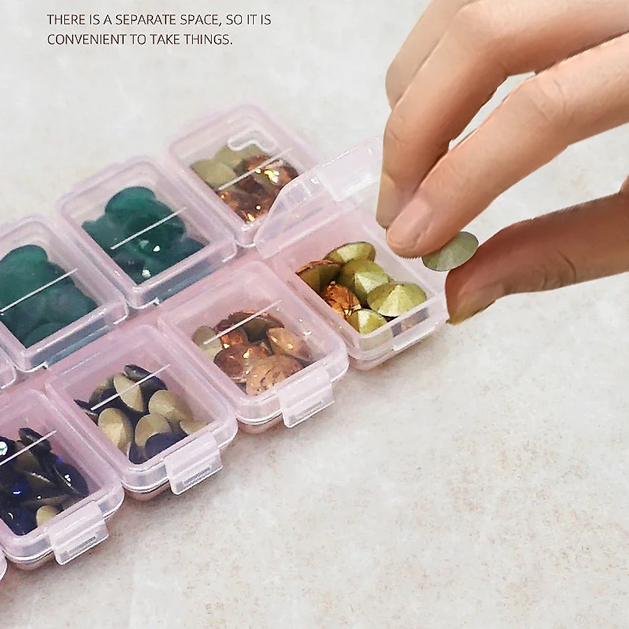 12 Compartments Plastic Rhinestone Organizer Container Case, Nail Art Tool Jewelry Storage Box, Beads Parts Containers view 3