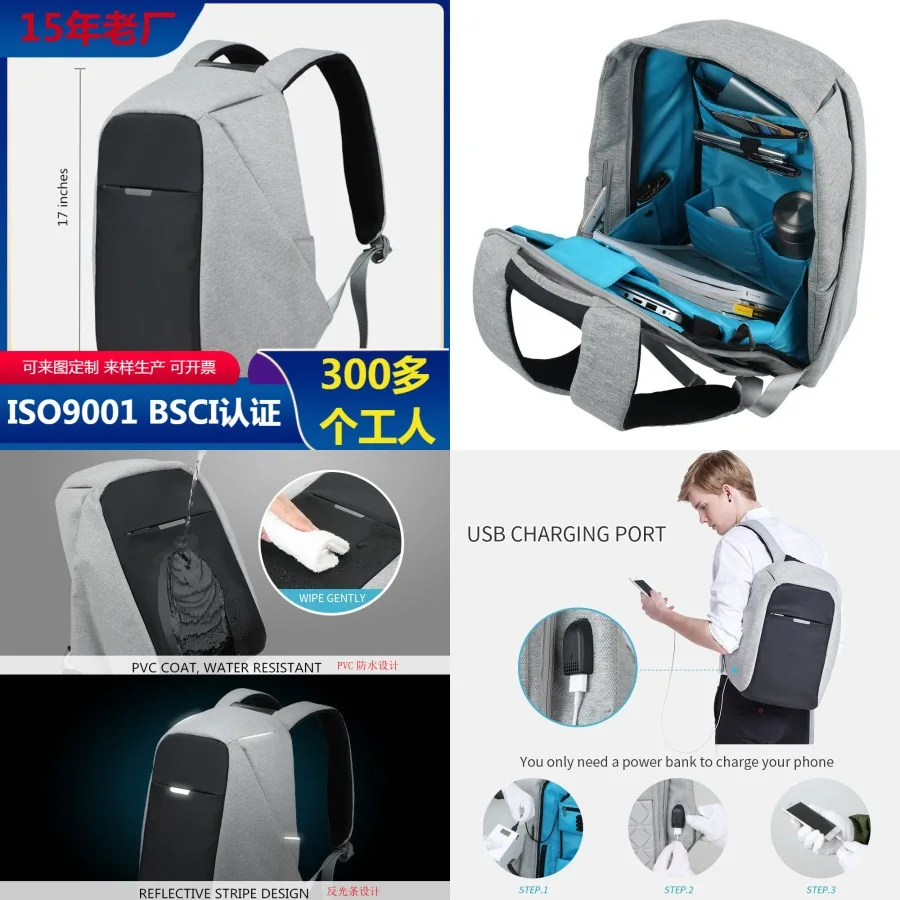

【New style】New casual business anti-theft backpack smart usb rechargeable shoulder bag printed LOGO computer backpack