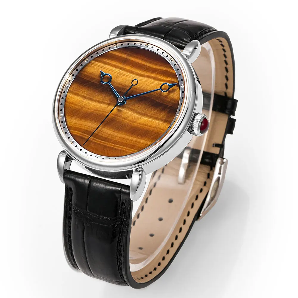 HUASUO Tiger's Eye Stone Dail Men's Watches Luxury Dresswatch Automatic Machinery Movement ETA2892 Wristwatch 5Bar Waterproof