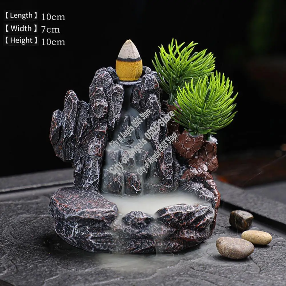 COFA-Incense Burner Mountains River Waterfall Fragrance Fireplace Backflow Smoke Censer Holder Decoration For Home