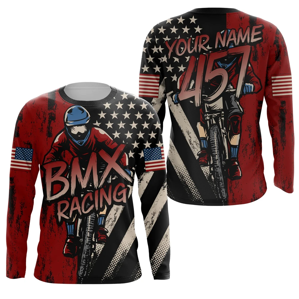 Free Customized Diy Name Number BMX Tops Fashion Trend Street Clothes Autumn Loose Top Quick Dry Polyester Tranning Sport Tees