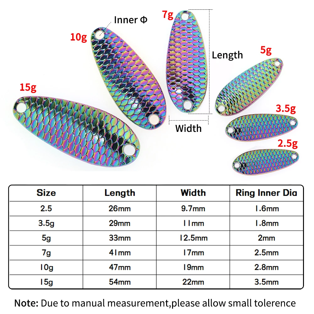 Elllv 3PCS 2.5g 3.5g 5g 7g 10g 15g Shiny Fish Scales Trolling Spoons Hard Bait Fishing Lure Jig Hook for Mackerel Bluefish