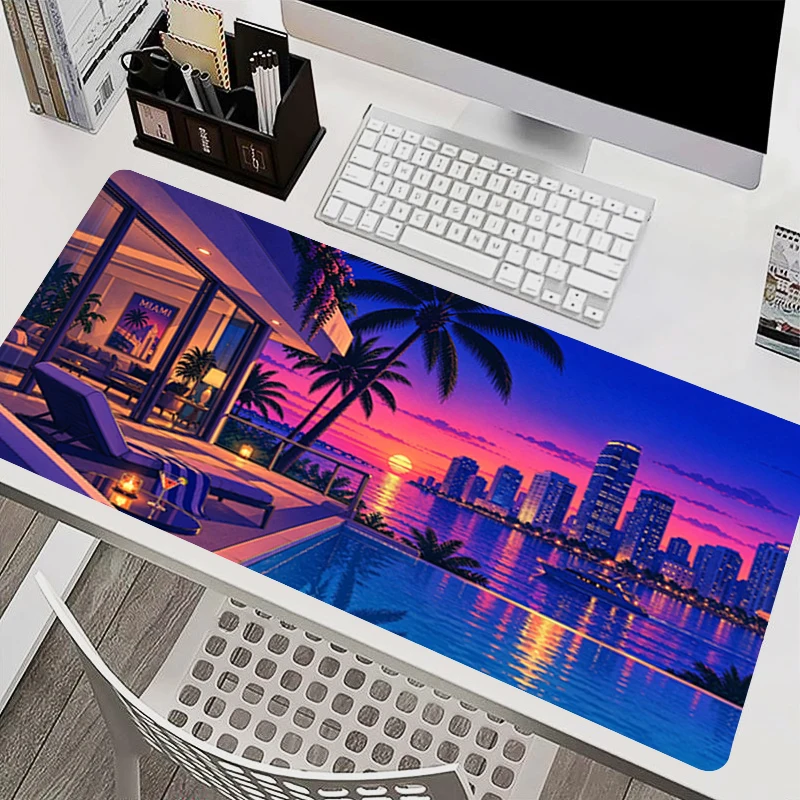 Retro Twilight City Mouse Pad E-sports Gaming Accessories Computer Mouse Mat Neon Urban Night Scene Desk Mat Hot Gamer Mousepad