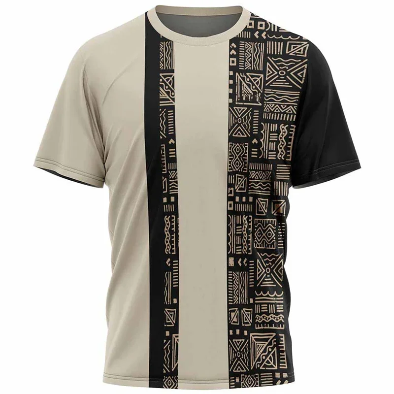 African Ethnic Tribal Men's T-shirts 3D Print Totem Short Sleeves Summer Street Oversized T Shirt Casual O-neck Breathable Tops
