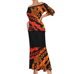 Hawaiian fishtail dress  Sets Women's Two Piece Samoan Puletasi Dresses Drop Shipping Polynesian Tribal Clothing