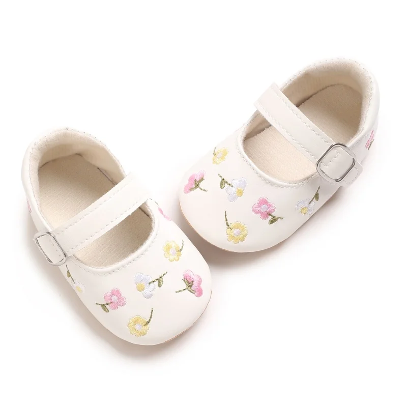 Embroidered Princess Mary Jane Flat Shoes for Baby Girls 0-18M Newborns Comfortable New Baby Shoes Collection