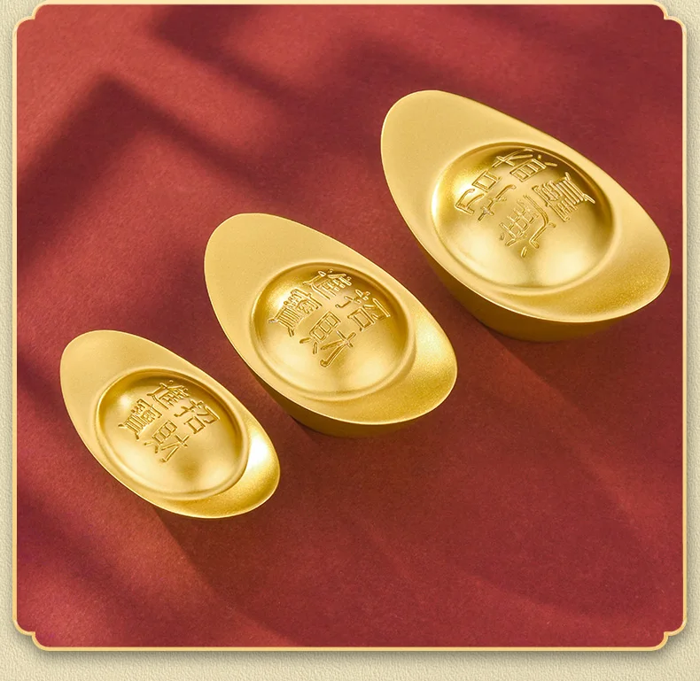 Muy Bien Solid Brass Gold Ingot Feng Shui Fortune Mascot Craft Ornament Paperweight Home Living Room Office Desktop Decorations