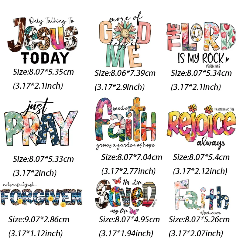 Autocollants de lettres de presse thermique de Jésus, accessoires de vêtement, décalcomanies, nouveau bricolage, transfert de chaleur, lavable, fer sur les patchs, confiance en Dieu, 9 pièces