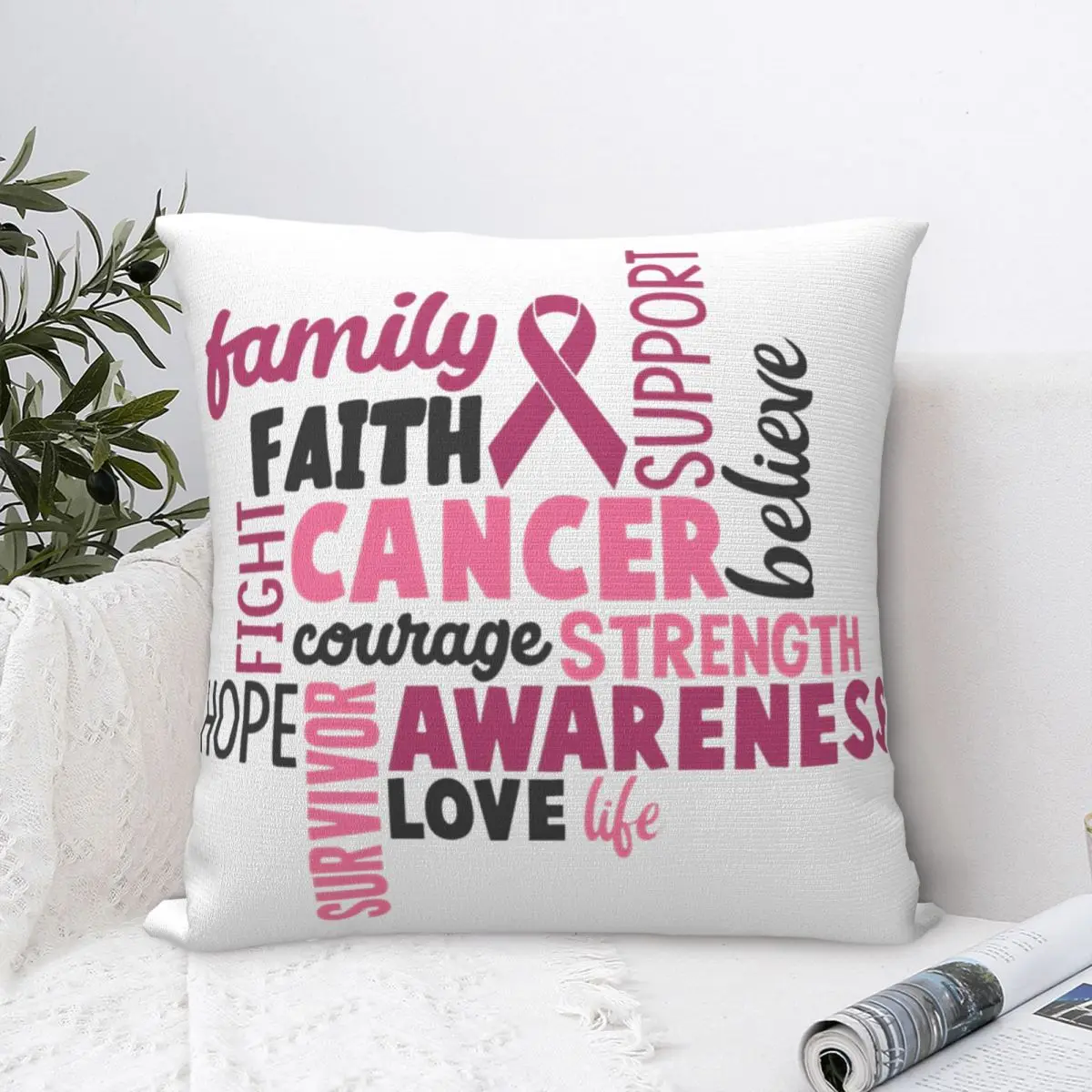 Breast Cancer Pillow Case Cushion Cover Vintage Zippered Decor Pillowcase for Home 40x40cm