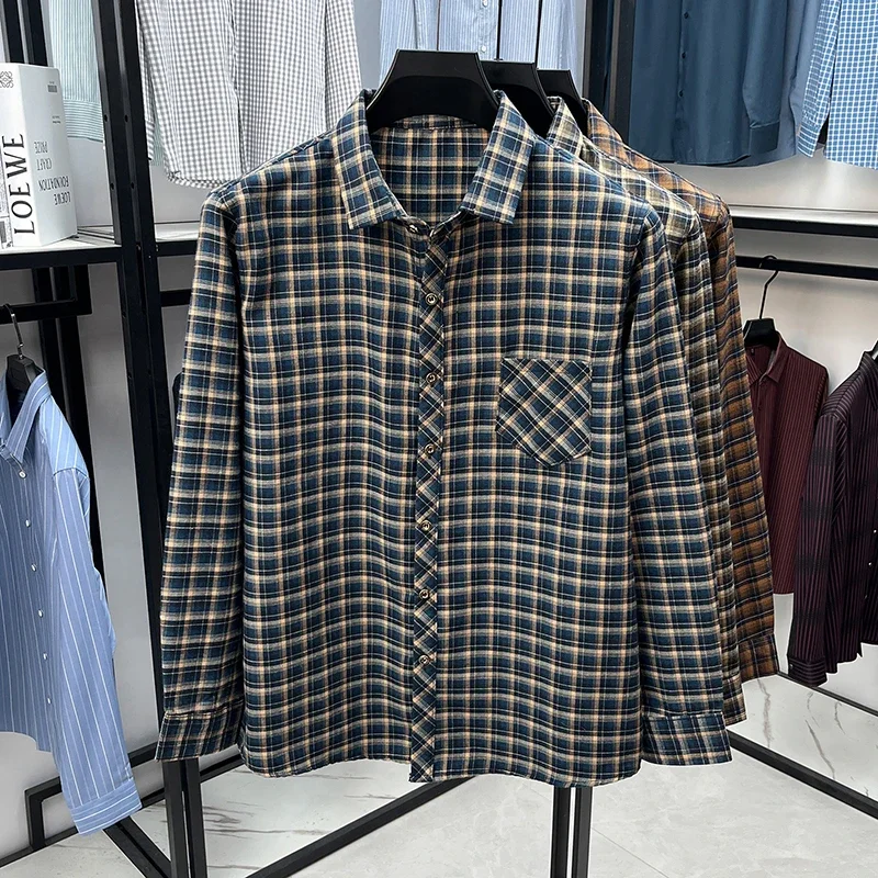 

Men's Long Sleeve Plaid Shirt Lapel Collar Button Down Breathable Lightweight Fabric Casual Business Daily Top