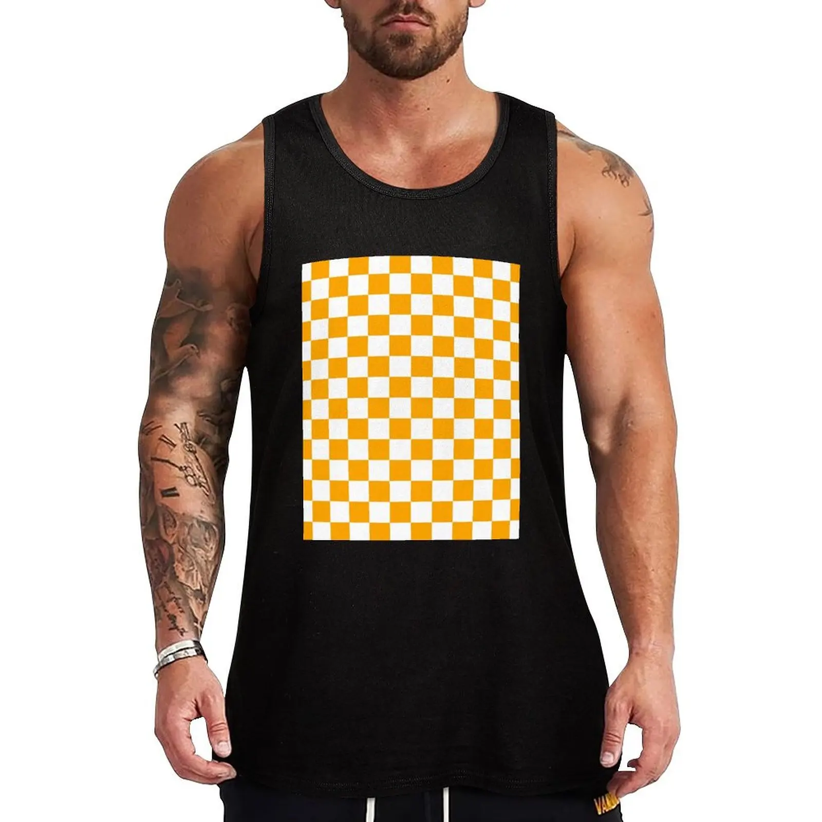 Orange And White Checkerboard Pattern Tank Top Running Athletic Tank Top Moisture Wicking Sleeveless