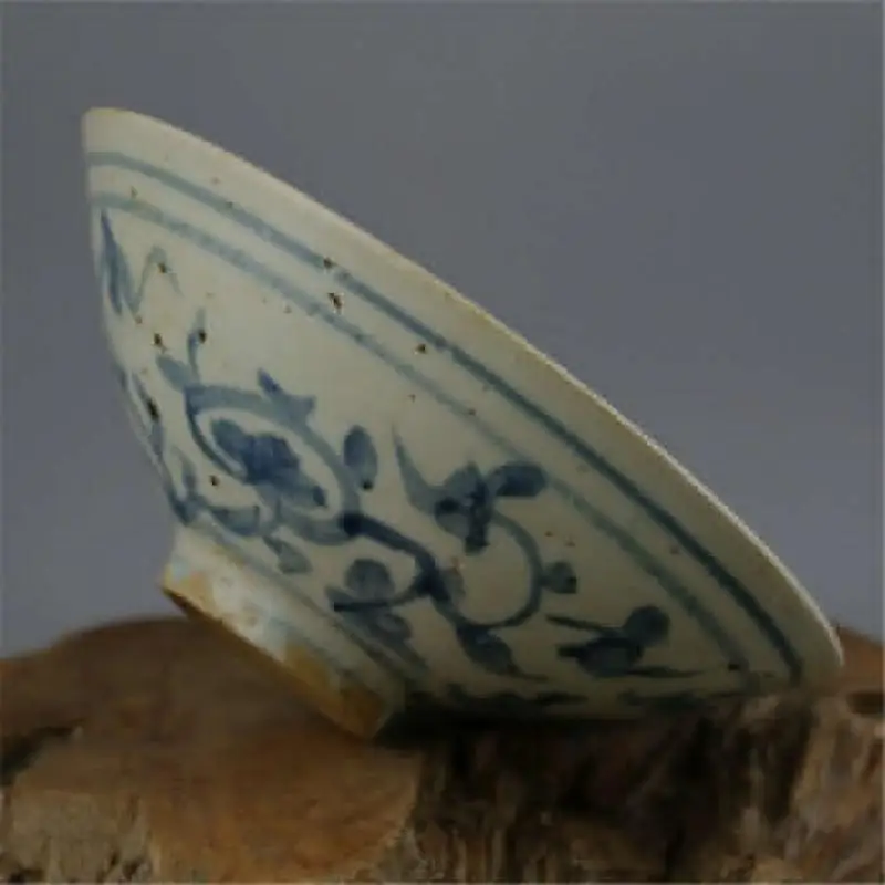 6.9Inch Chinese Antique Yuan Blue and White Porcelain Phoenix Flower Design Bowl