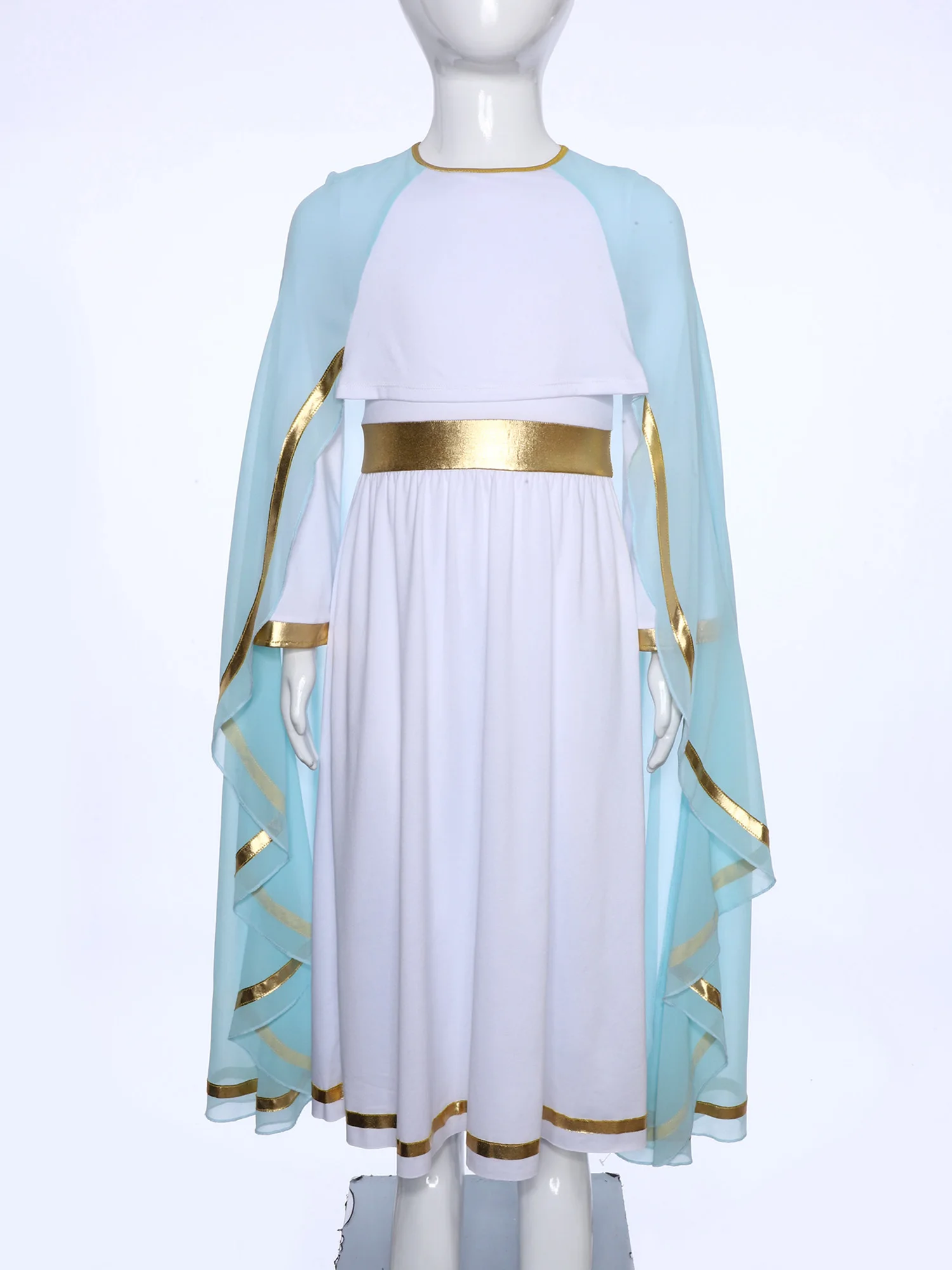 أطفال بنات مريم العذراء زي حفلة الهالوين الآلهة الرومانية اليونانية القديمة توغا تأثيري فستان بتصميم حالم حتى فستان الرأس كم طويل