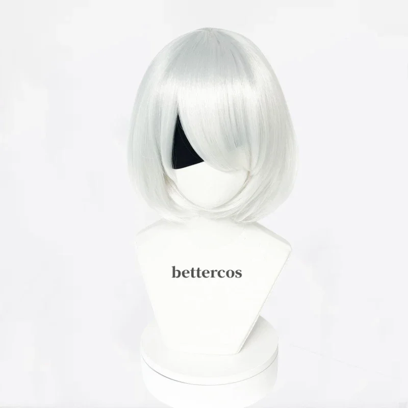 High Quality NieR:Automata YoRHa No. 2 Type B 2B YoRHa No.9 Type S 9S Cosplay Wig Short Silver White Hair Party Wigs  Wig Cap