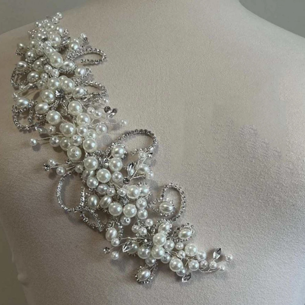DZ326 3d Wire Rhinestone Leaf Applique Headband Jewelry Accessories For Poom's Dress Accessories Pearl Beaded Party Headpiece