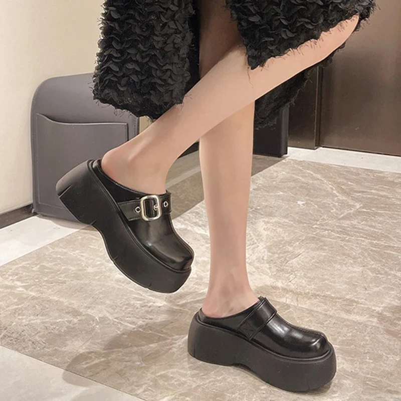 Platform Mules Slipper Shoes Women Slingback Slippers Shoes New Casual Walking Flip Flops Female Outside Wear Half Baotou Slides