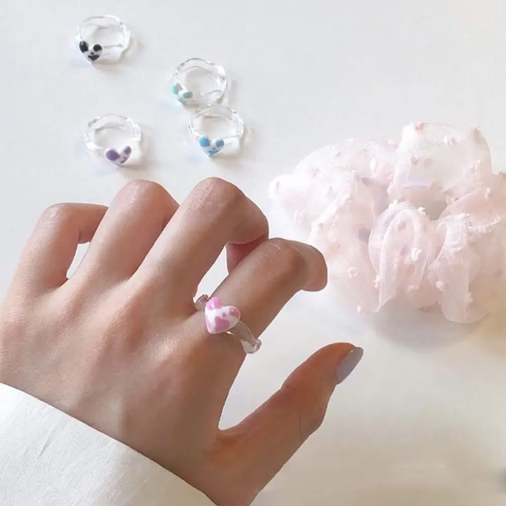 Summer Creative Colorful Leopard Heart Pattern Ring Korean Style Transparent Plastic Finger Ring for Female Jewelry Accessories image 5