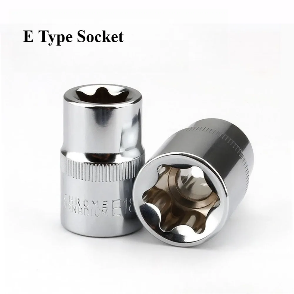 Flower Sleeve Torx Star Socket E-Torx Type Hand Repair Tools Square Hole 6-Angle Star Sleeve Head  E14 E16 E18 E20 E22 E24