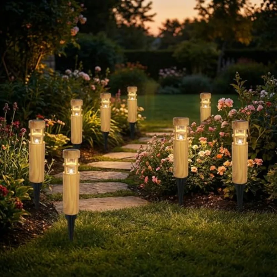 

Solar Pathway Lights LED Solar Lights Outdoor Waterproof Wood-grain Color Style Warm Yellow Light Auto On/Off Solar Pathway Lig