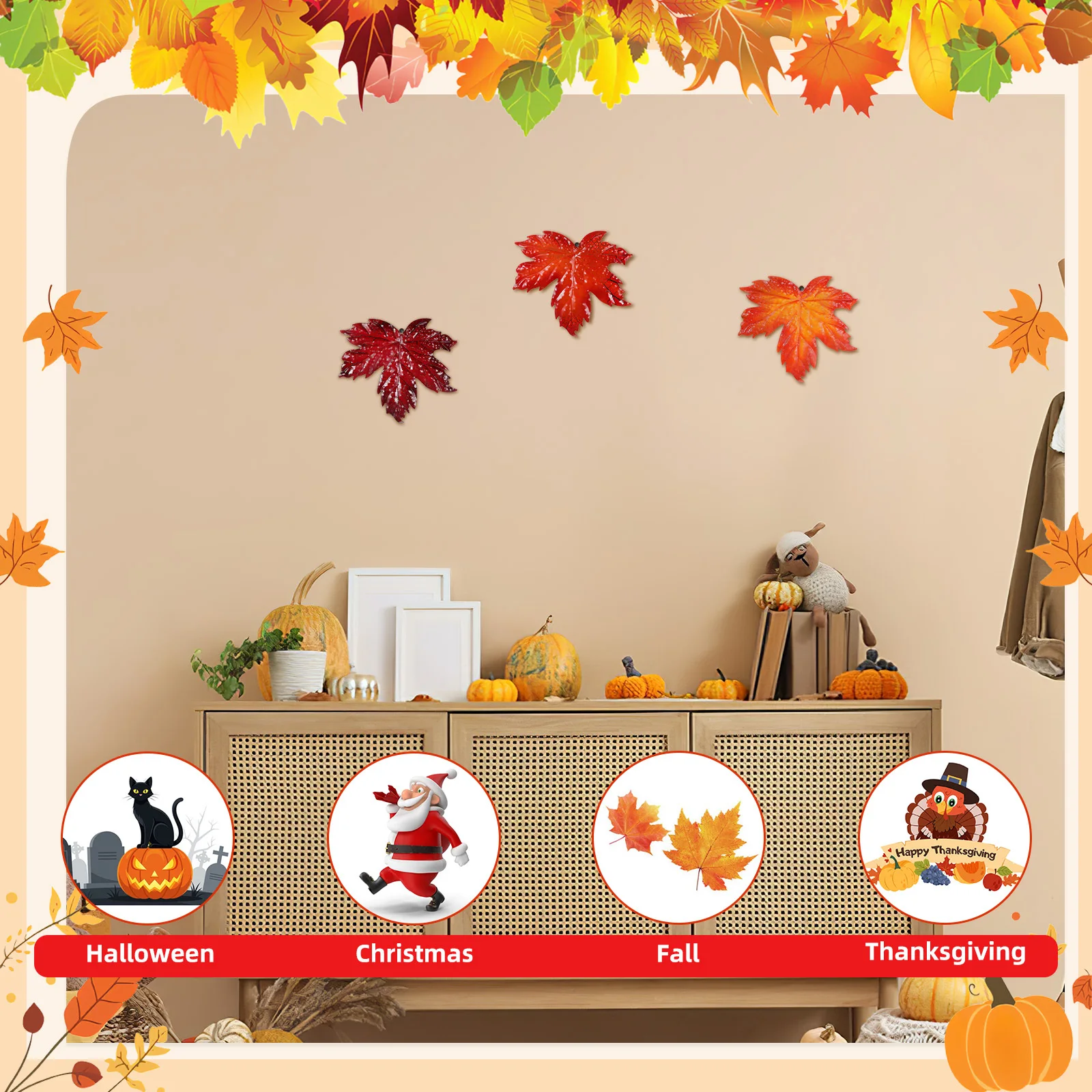 

3Pcs Fake Maple Leaves Hanging Decoration Ironwork Simulation Thanksgiving Autumn Festival Party