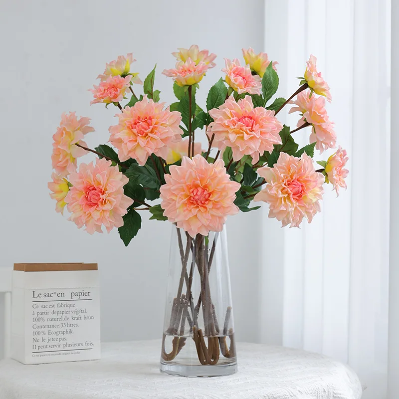 5Pcs/lot High-grade Feel Moisturizing Dahlia Real Touch Artificial Flowers Wedding Decor Home Party Table Decor Floral Wholesale