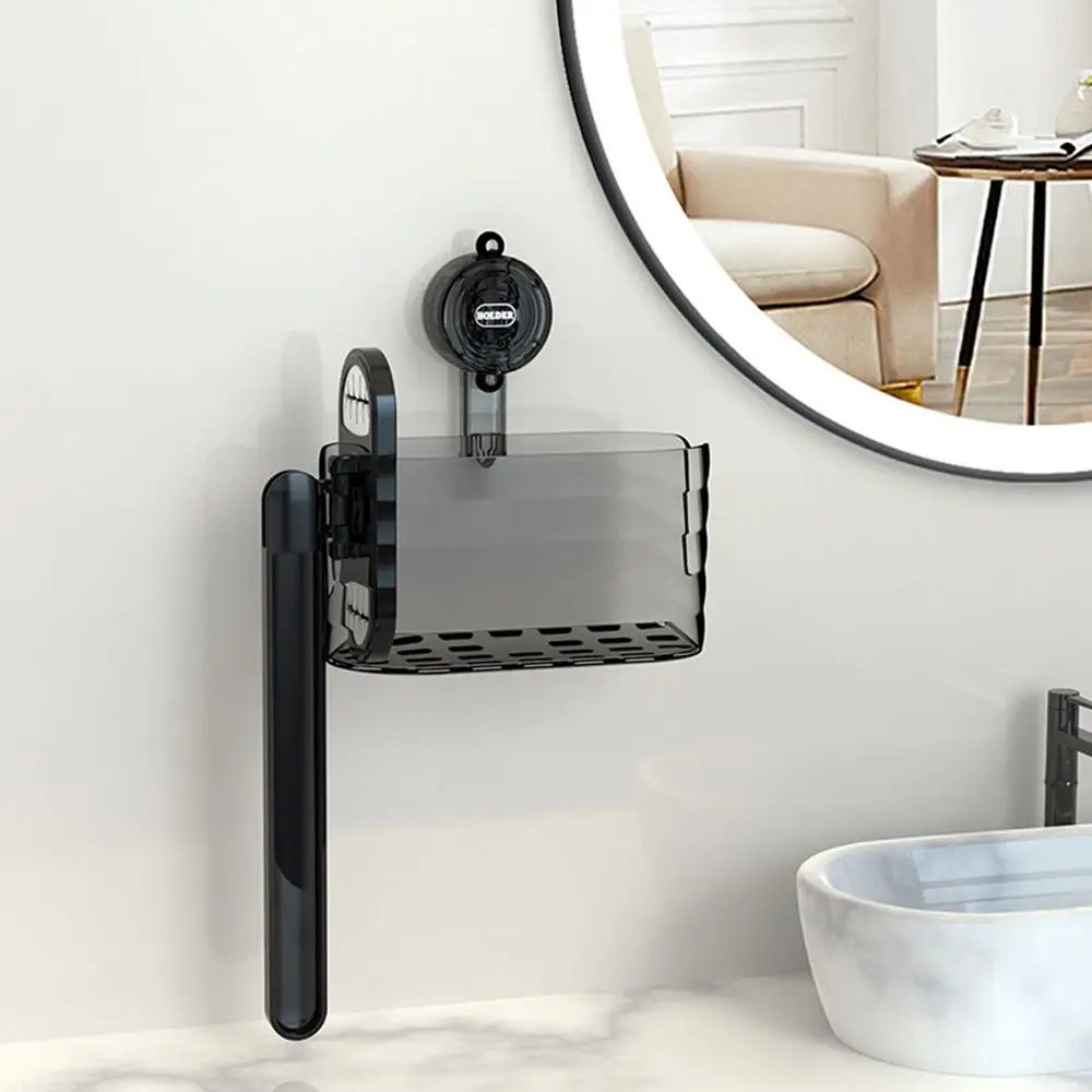 

Plastic Suction Cup Face Towel Organizer Removable Space Saving Washcloth Storage Box Wall-Mounted with Handheld Mop