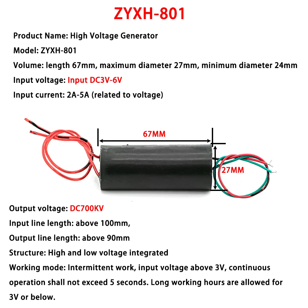 DC 3.7V-7V DC 6V-12V bis 20KV 700KV 800KV High Voltage Generator Boost Step Up Module Pulse Arc Generator Ignition Coil Module