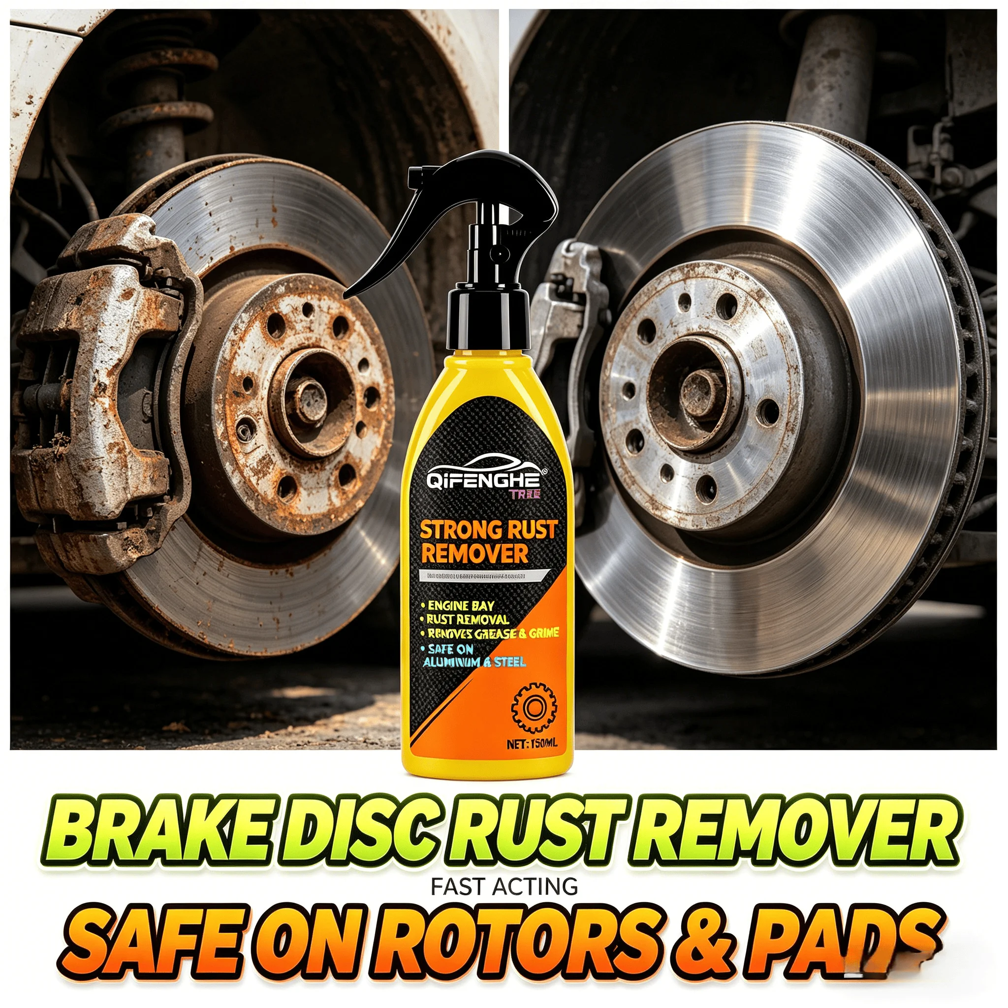QiFENGHE® 150ML Spray Rust Remover – Safe for Car Rims, Exhaust Pipes, and Any Metal Part That Needs a Refresh