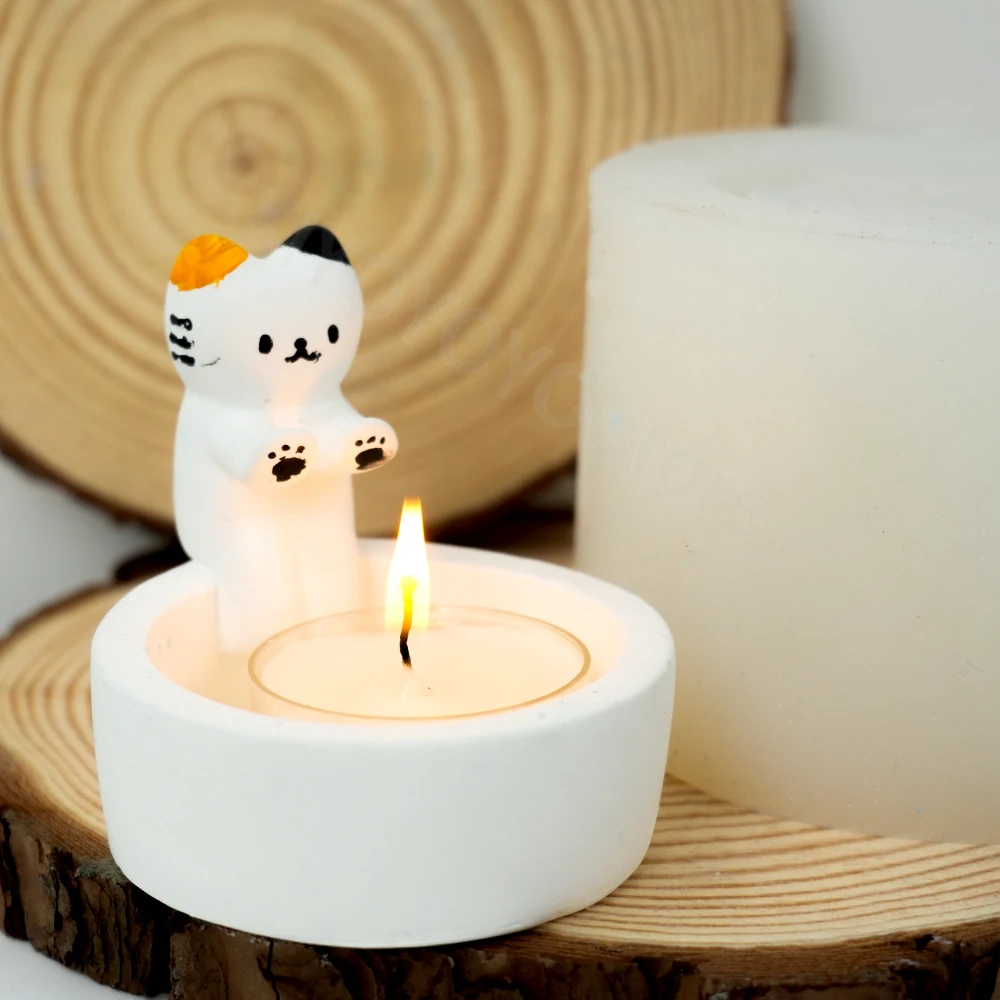 

Силиконовая форма для подсвечника в виде кошки, коробка для хранения «сделай сам», форма для изготовления бетонного цемента, пластырь, банка для свечей из смолы, форма для домашнего декора