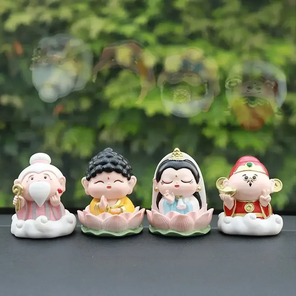 1PC Mini Buddha Guanyin Ornaments Cute Cartoon Gods Figures Miniatures Desktop Ornament Landscape Accessories