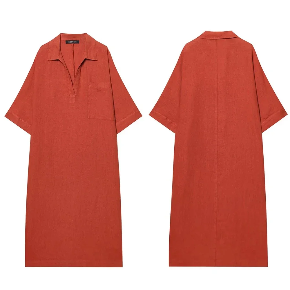 

Women's New Linen Long Shirt Lapel Dress Y2K Casual Loose Solid Colour MIDI Dress Summer Simple Commuter Women's Clothing