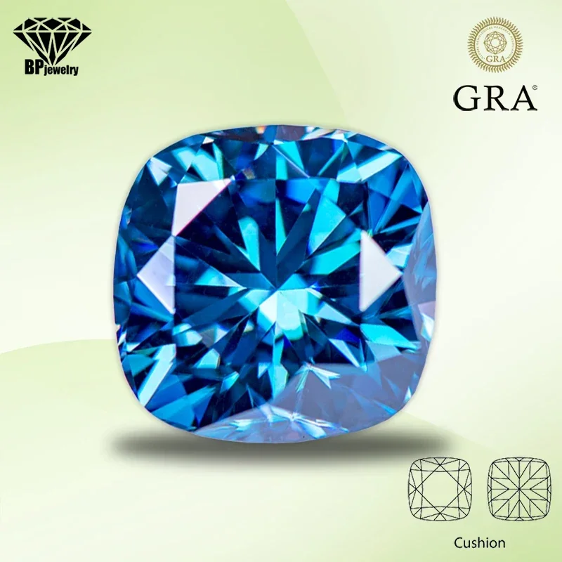 

Moissanite Stone Sapphire Blue Color Cushion Cut Gemstone Lab Created Diamond for DIY Women Jewelry Making with GRA Certificate