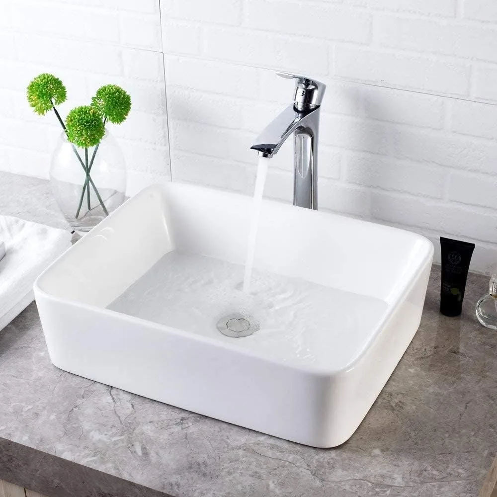 

Modern Rectangular White Porcelain Above Counter Bathroom Sink, 19 Inch by 15 Inch