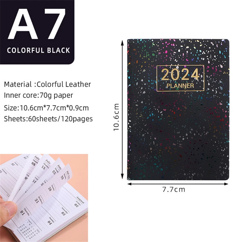 Cuaderno A7 Mini Agenda 2024 2025, Bloc de notas láser, Planificador semanal portátil, Descongelador, Planificador Inteligente