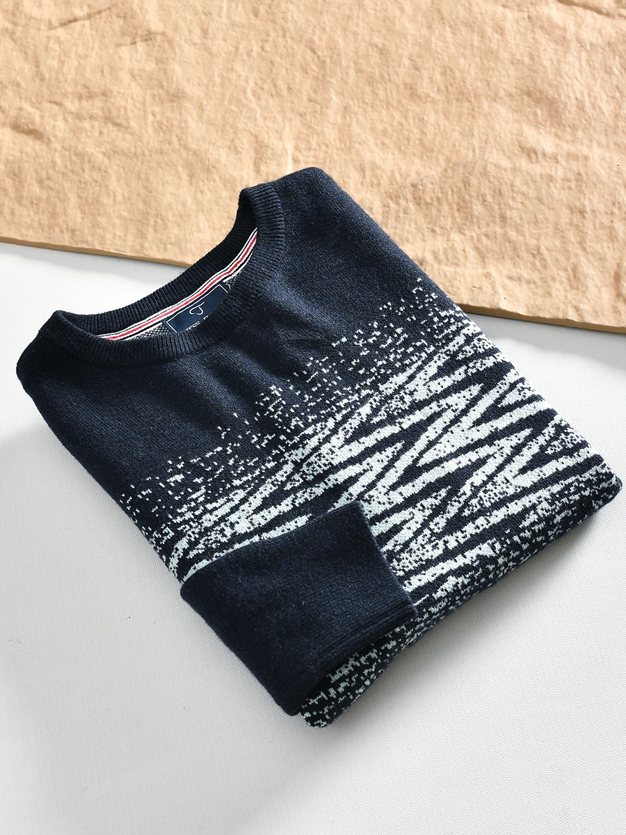 

Large Scale Supermarket Order! Water Wave Print! Autumn Winter Men's Basic Versatile Casual round Neck Wool Sweater Knitwear