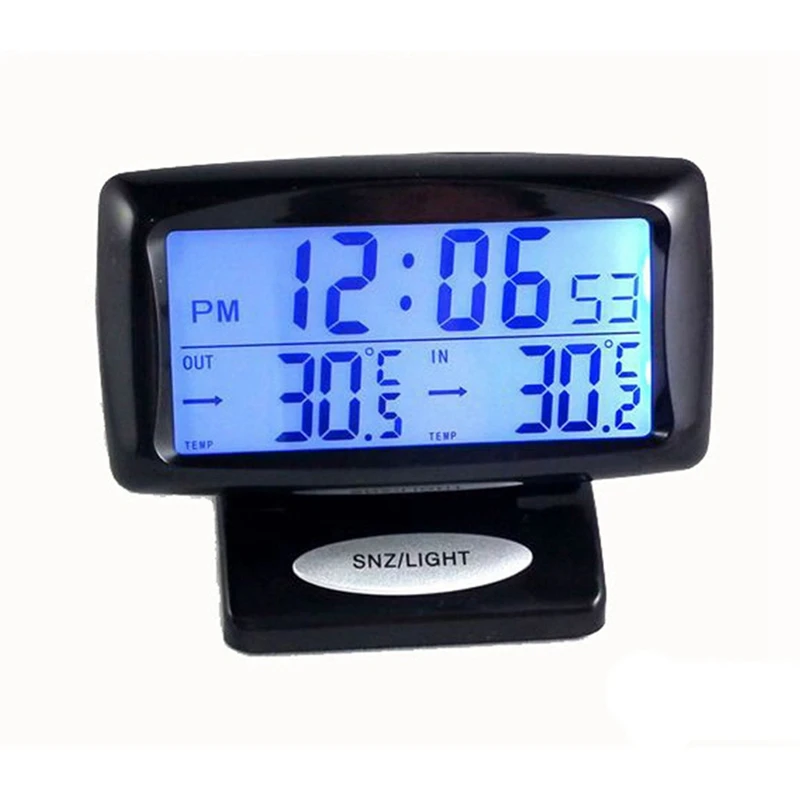 Portable 2 In 1 Car Auto Thermometer Clock LCD Display Gauge Indoor Outdoor Thermometer With Blacklight Function