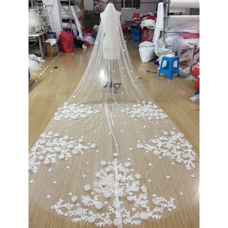 Customized Real Photos Vintage Lace Wedding Veil with Comb 1 Layer 3 Meters Long Cathedral Bridal Veil Head veil for Bride