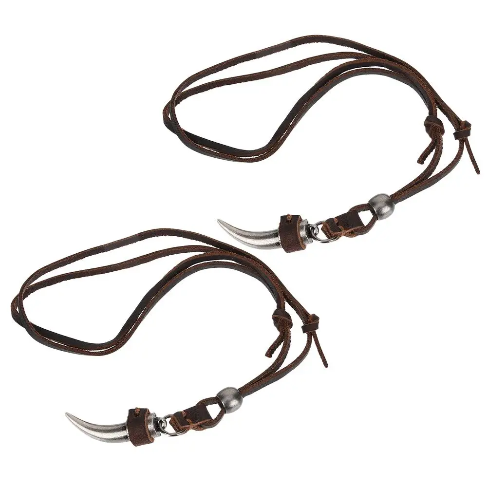 

2 Pcs Necklace Joyid Funny Personality Pendant Tribal Ox Horn Viking Accessories Men Round for Renaissance Jewelry