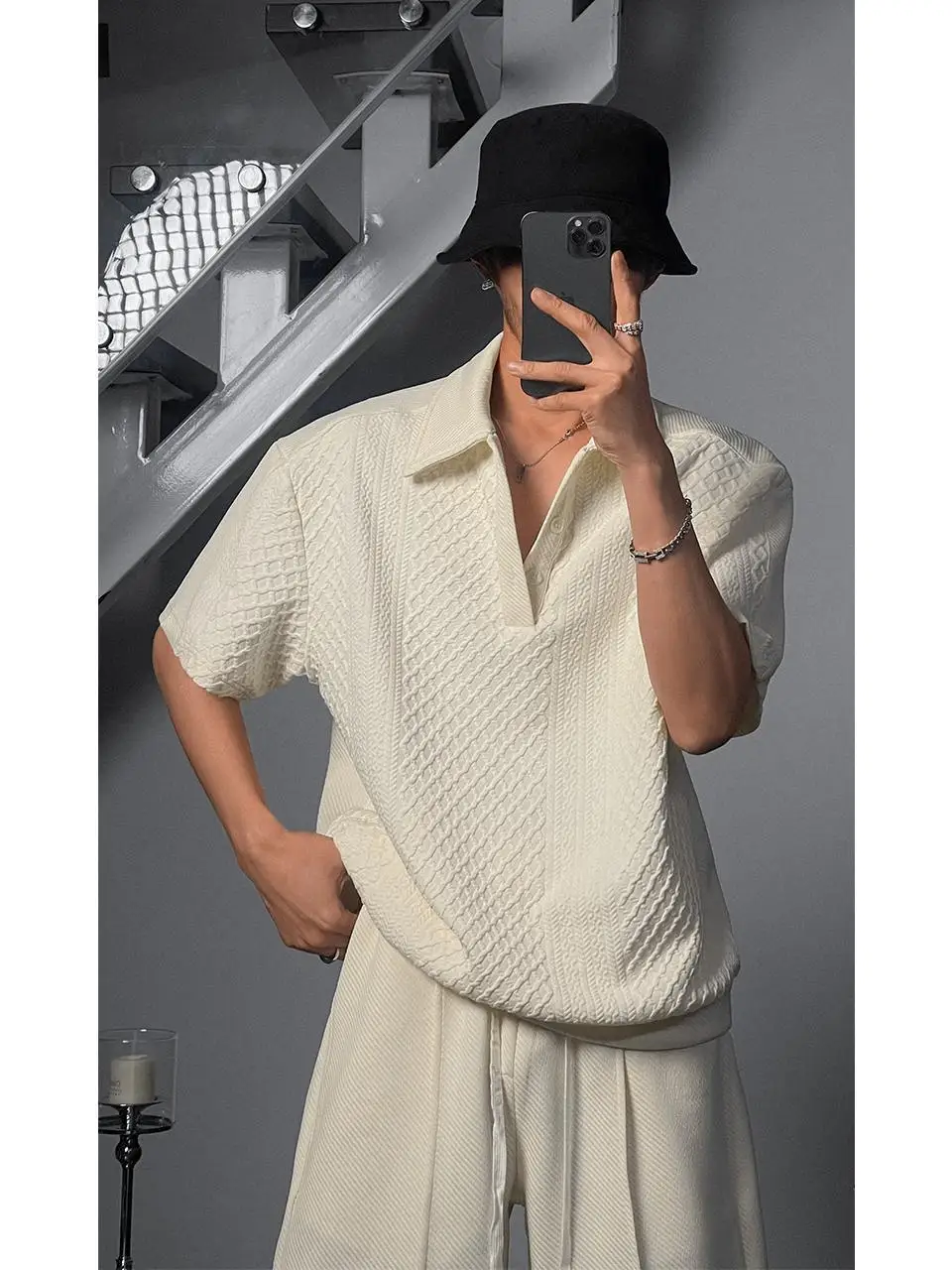 

High-end textured lapel short-sleeved POLO shirt for men summer Korean version high-end trendy y2k loose casual fashion top