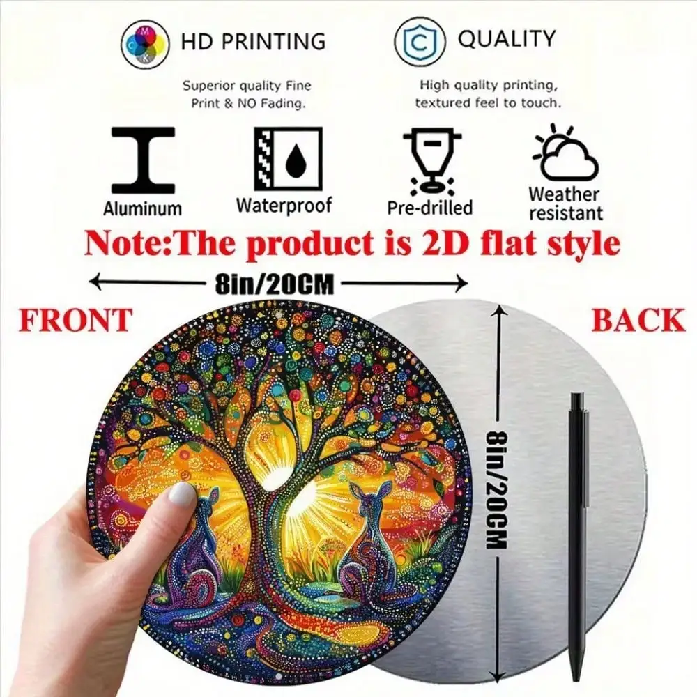 Brand Australia Kangaroo Vintage Metal Wall Art Round Iron Decor Sun Tree Aluminum Plaque Easy Hang For Living Room Office Patio