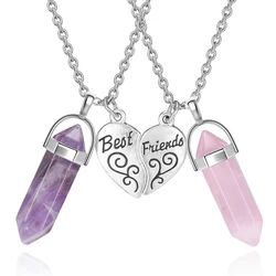 BFF Necklace for 2 - STAINLESS STEEL Matching Heart Best Friends Crystal Pendant Necklaces Friendship Jewelry Set for Girl Women