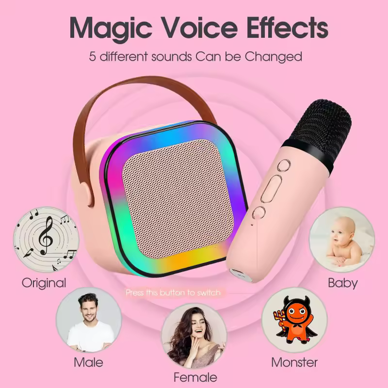 K12 Wireless Bluetooth Speaker with 2 Microphone RGB Portable Music Player Karaoke Machine for  Family Singing Children's Gifts - Image 4